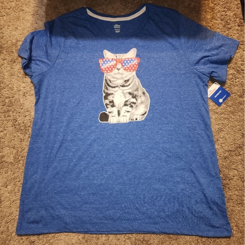 Womens Patriotic Size Tshirt Kitten in Stars n Stripes Sunglasses Size XXXL